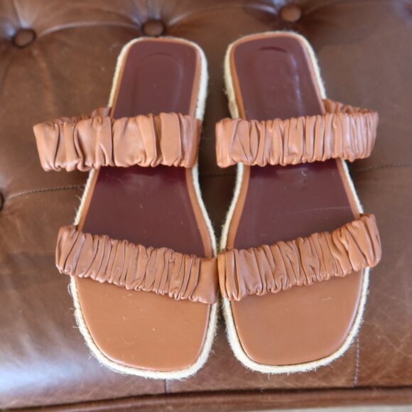 $295 STAUD Maya espadrille sandals flatform cognac brown size 36 platform 1" - Picture 2 of 16